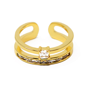 Anillo Doble Dorado con Piedra Central – Modelo LX-9685R