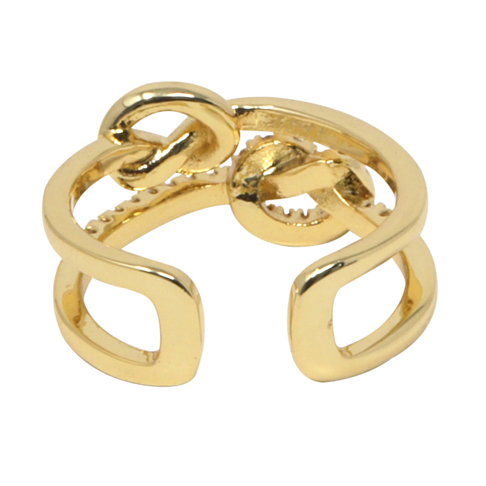 Anillo Doble Trenzado Dorado con Piedras Brillantes – Modelo LX-9686R
