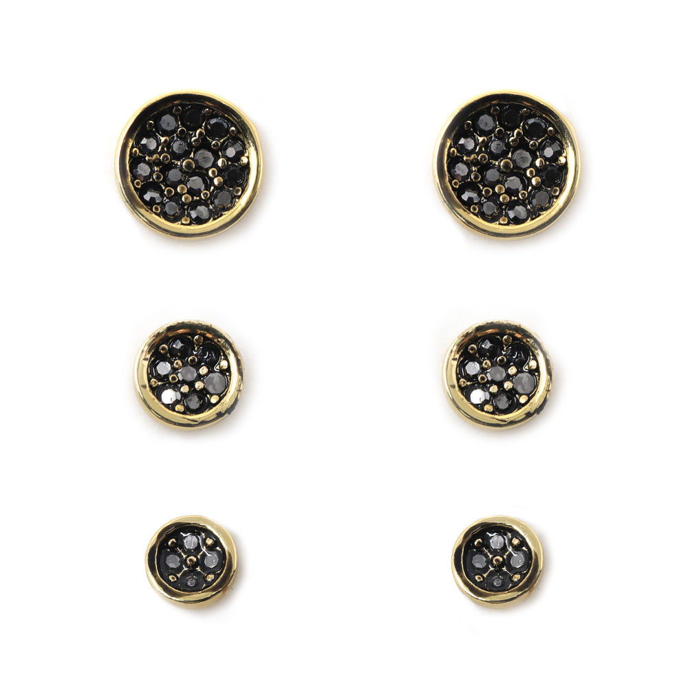 ARETE SET 3 PARES – LX-9639N |  Flores negras con dorado – Estilo sofisticado y versátil