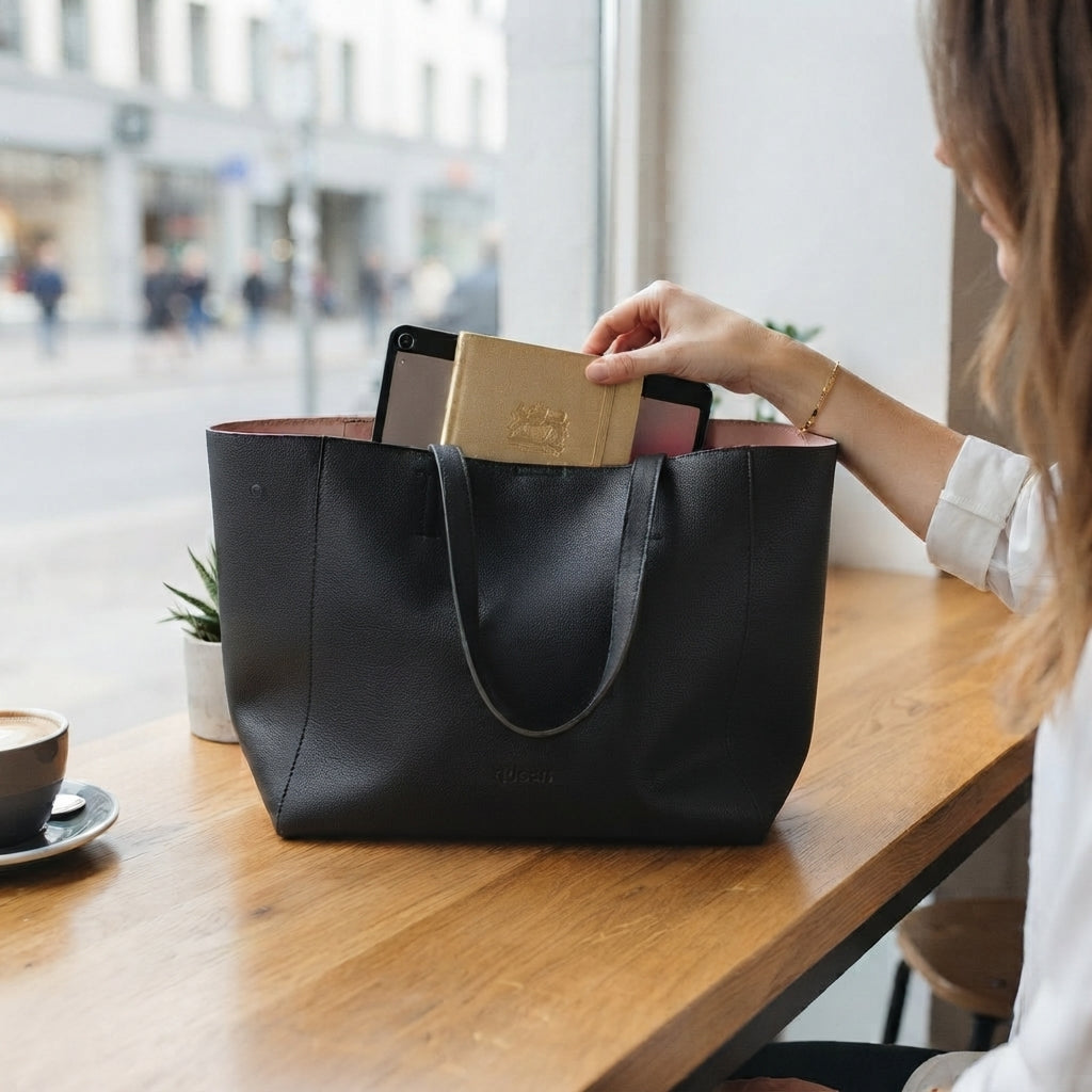 Bolso de Mano Tote Bag Negro Casual Amplio
