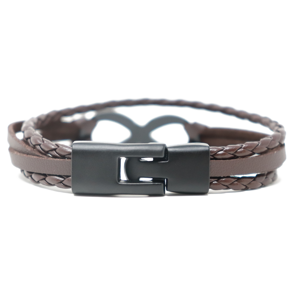 Pulsera para Hombre Café con Placa Infinito – Estilo Sofisticado y Simbólico
