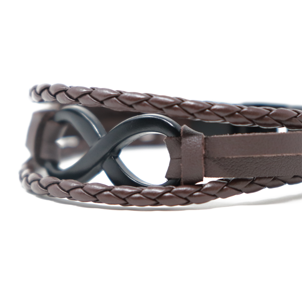 Pulsera para Hombre Café con Placa Infinito – Estilo Sofisticado y Simbólico
