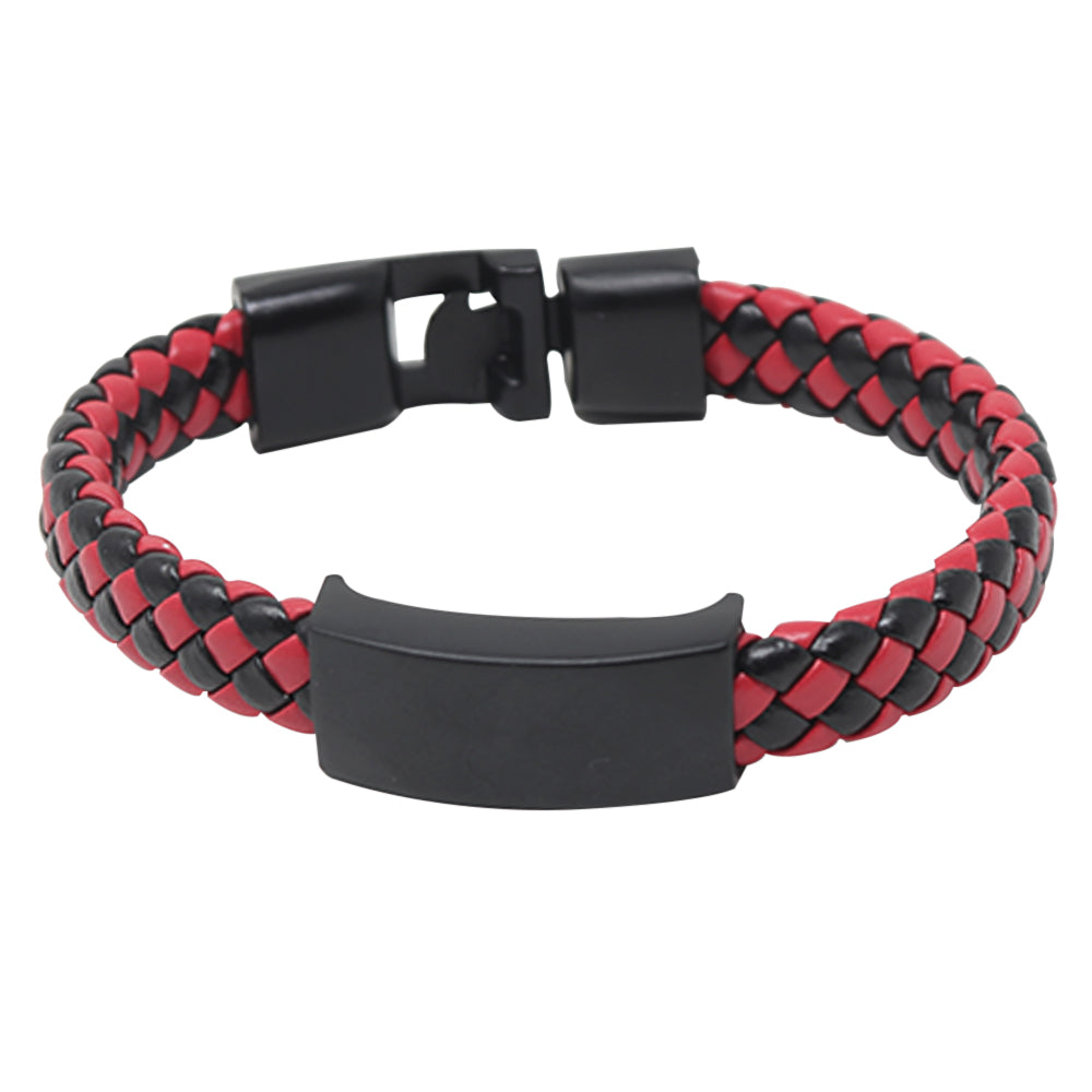 Pulsera Hombre Piel Negro-Rojo