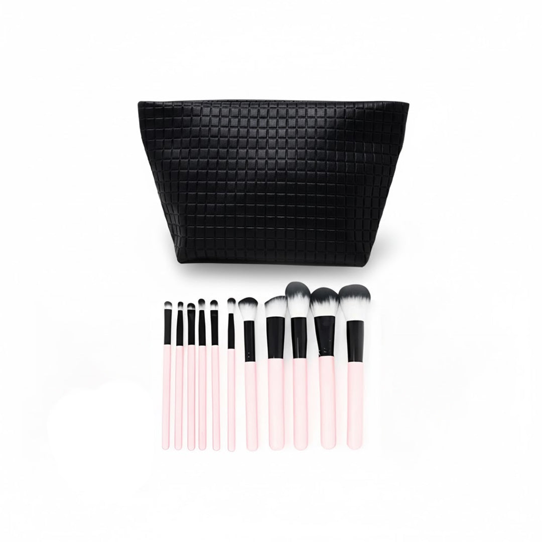 Cosmetiquera Negra con 11 Brochas de Maquillaje