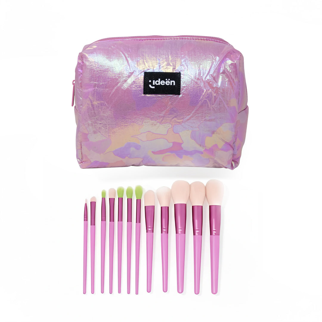 Cosmetiquera Fiuscia con 12 Brochas de Maquillaje