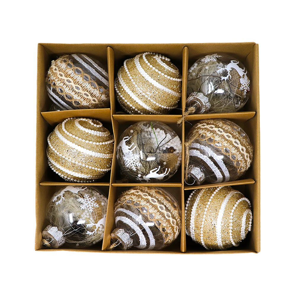 Set de Esferas Navideñas Beige/Blanca - 9 Piezas