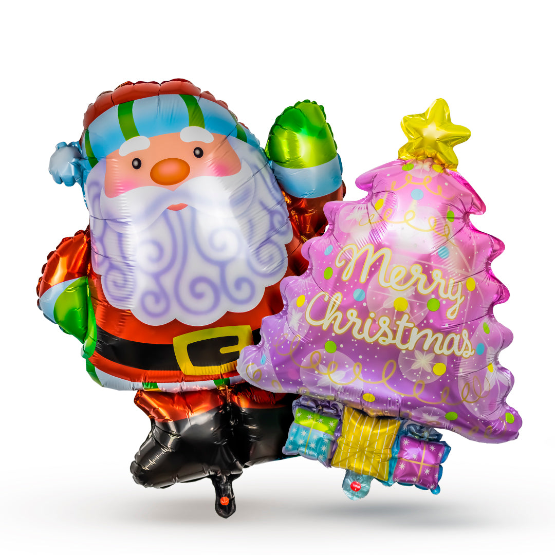 Set de Globos de Santa Claus y Pino Rosa - Merry Christmas