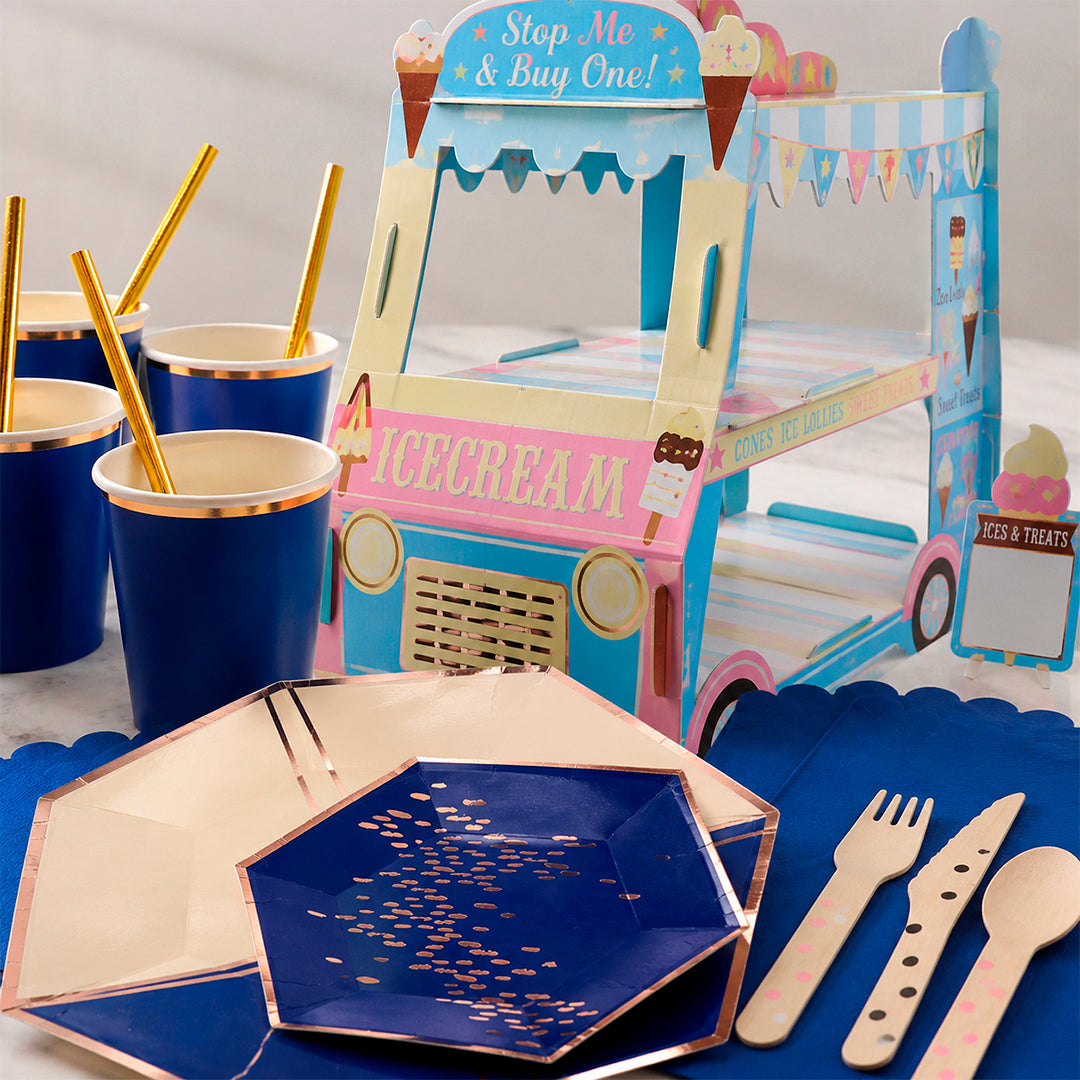 Kit de Fiesta Royal Blue: Platos, Vasos, Cubiertos, Popotes, Servilletas y Decoración
