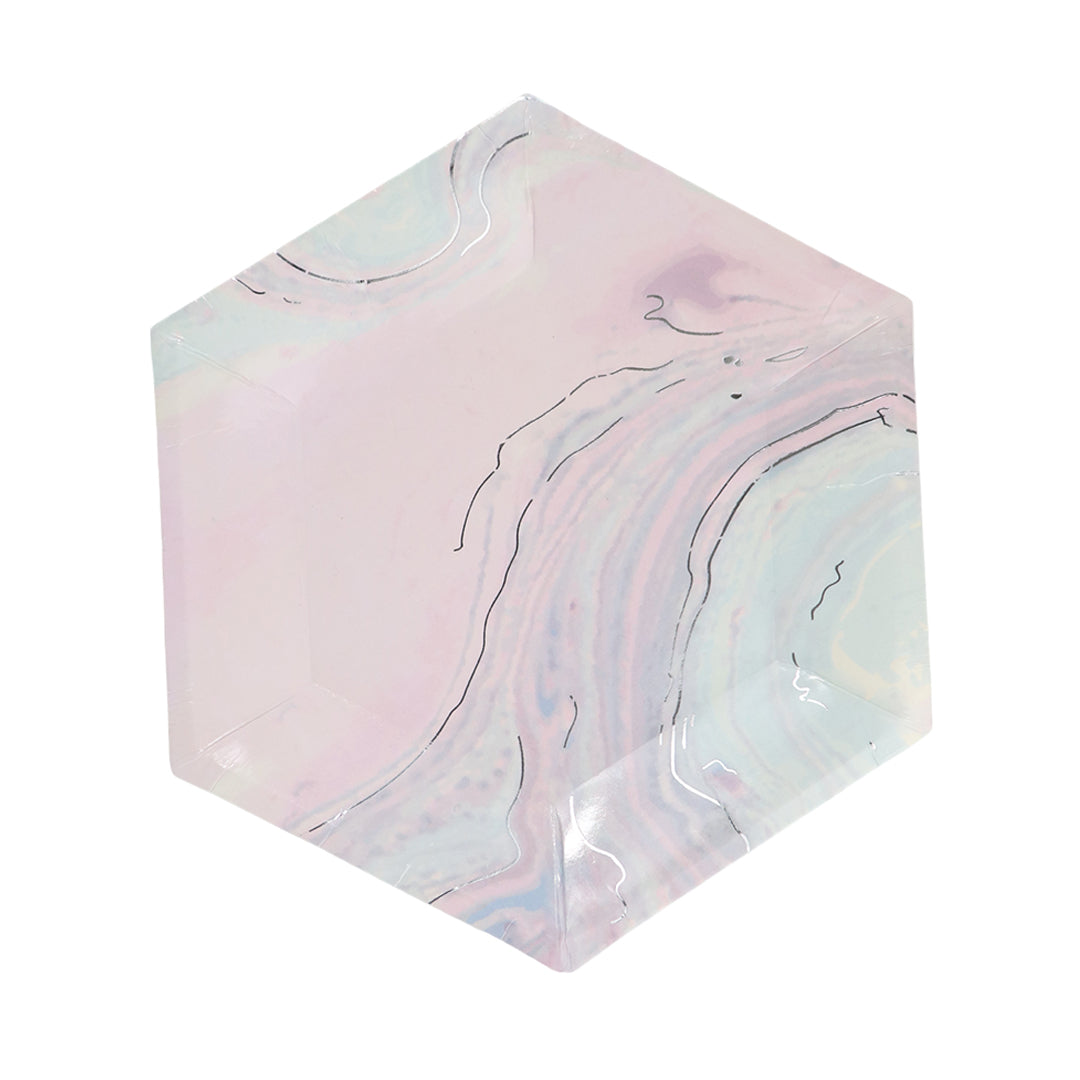 Plato Marmoleado Rosa - 8 Piezas