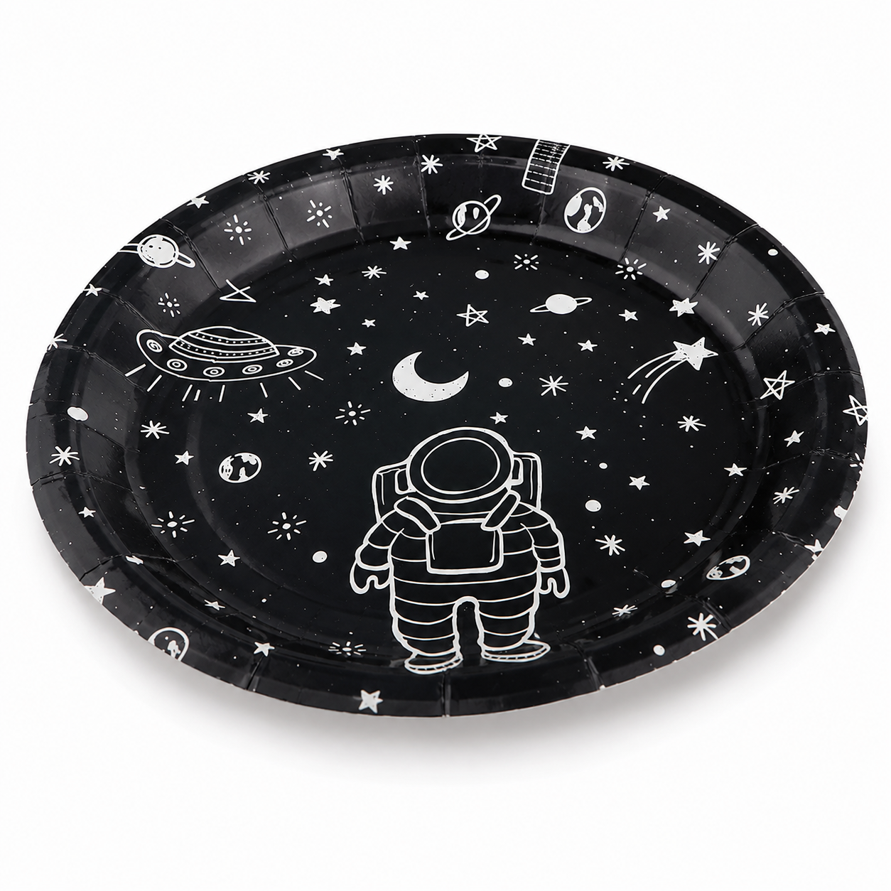 Platos Desechables Diseño Negro y Astronauta - 8 Piezas 9"