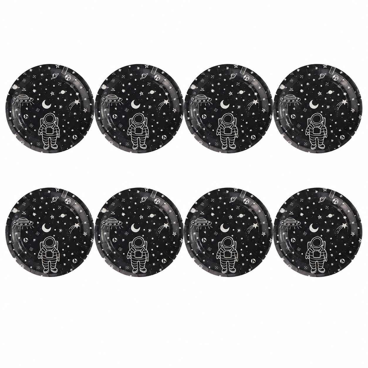 Platos Desechables Diseño Negro y Astronauta - 8 Piezas 9"