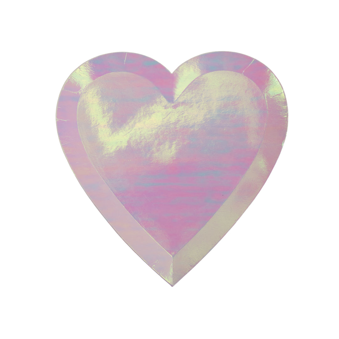 Plato Desechable para Pastel 7" Corazón Tornasol Rosa – 8 Piezas