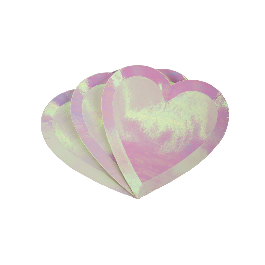 Plato Desechable para Pastel 7" Corazón Tornasol Rosa – 8 Piezas
