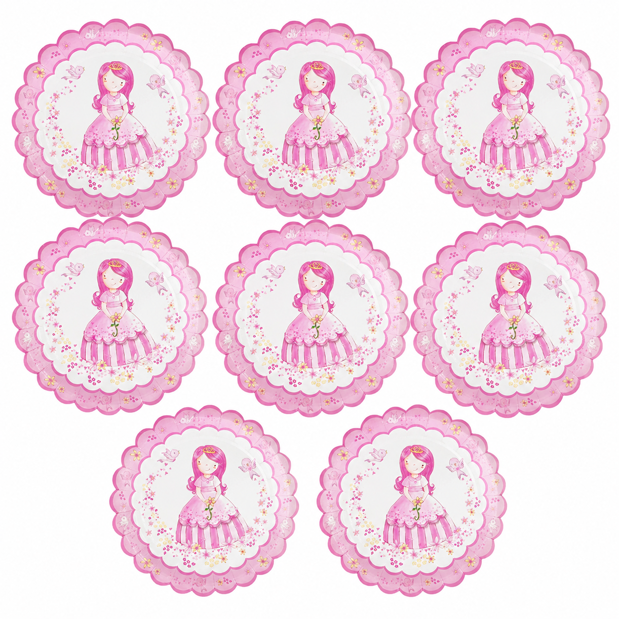 Platos Desechables Diseño Muñeca Princesa - 8 Piezas 9"