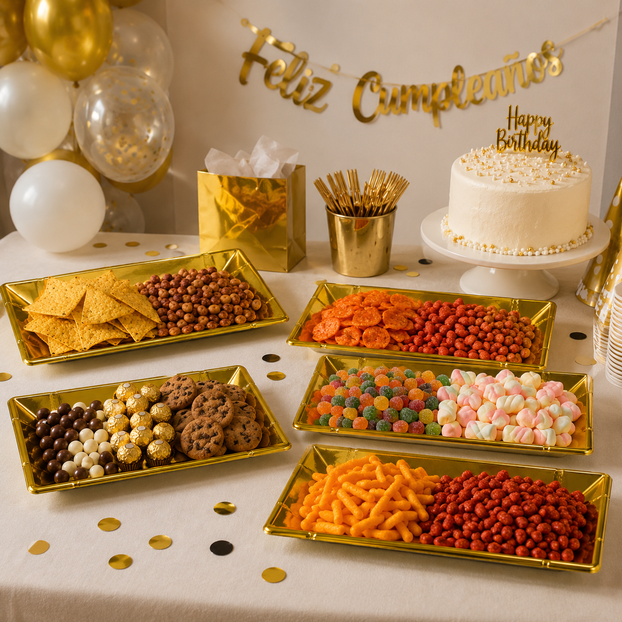 Platos Desechables Rectangulares Dorado - 8 Piezas