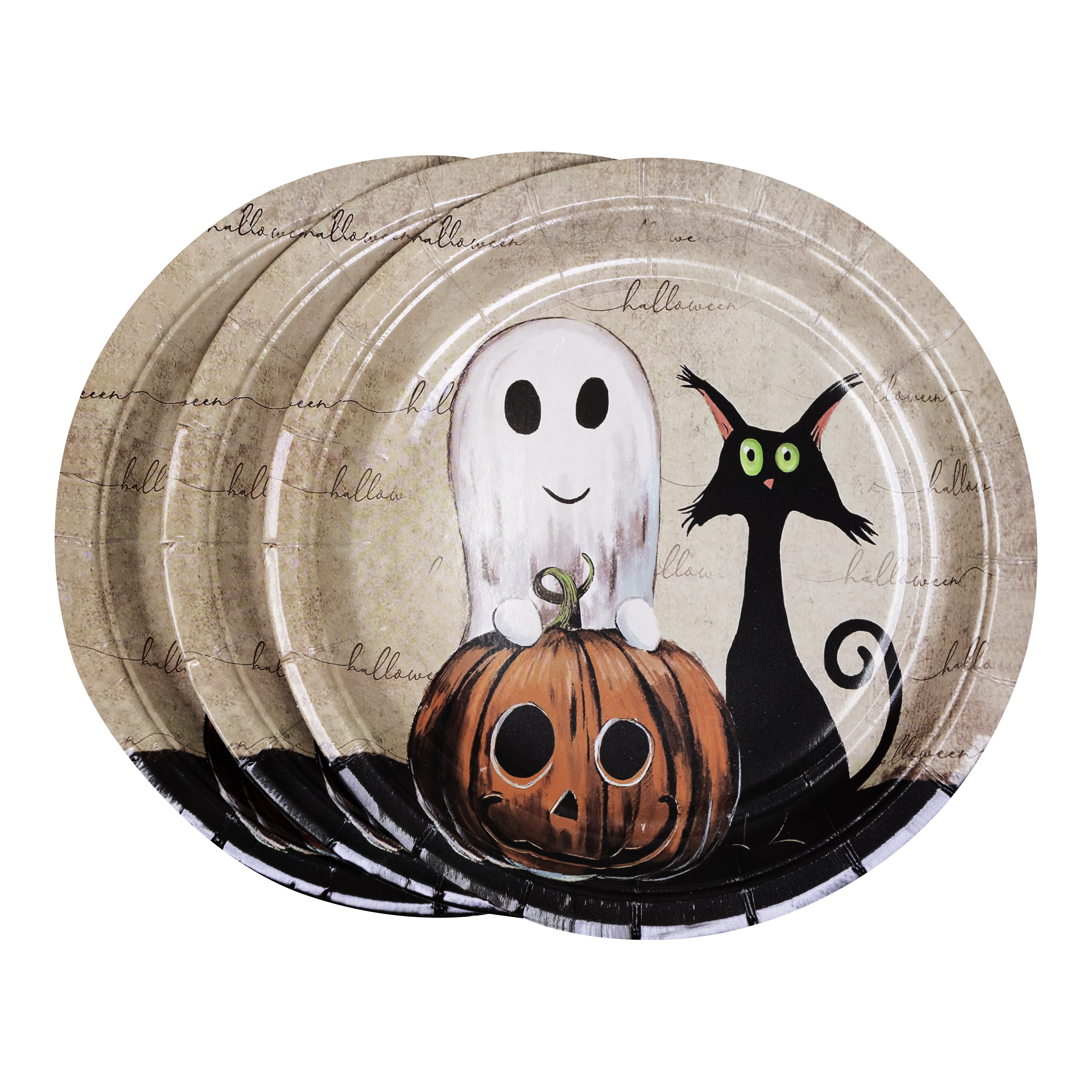 Set de Platos de Fiesta de Halloween - Fantasma y Gato Negro