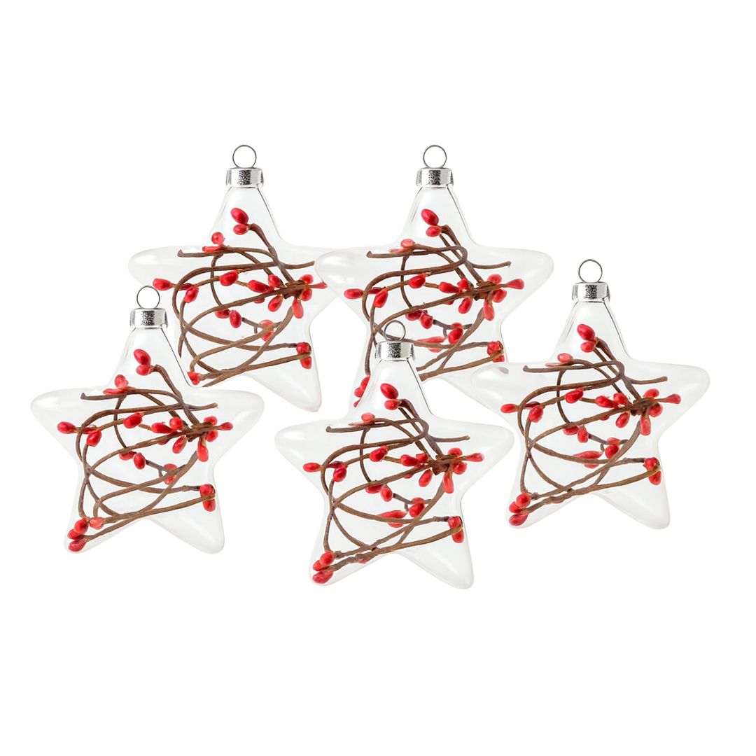 Set de 6 Esferas Navideñas - Estrellas Rojas