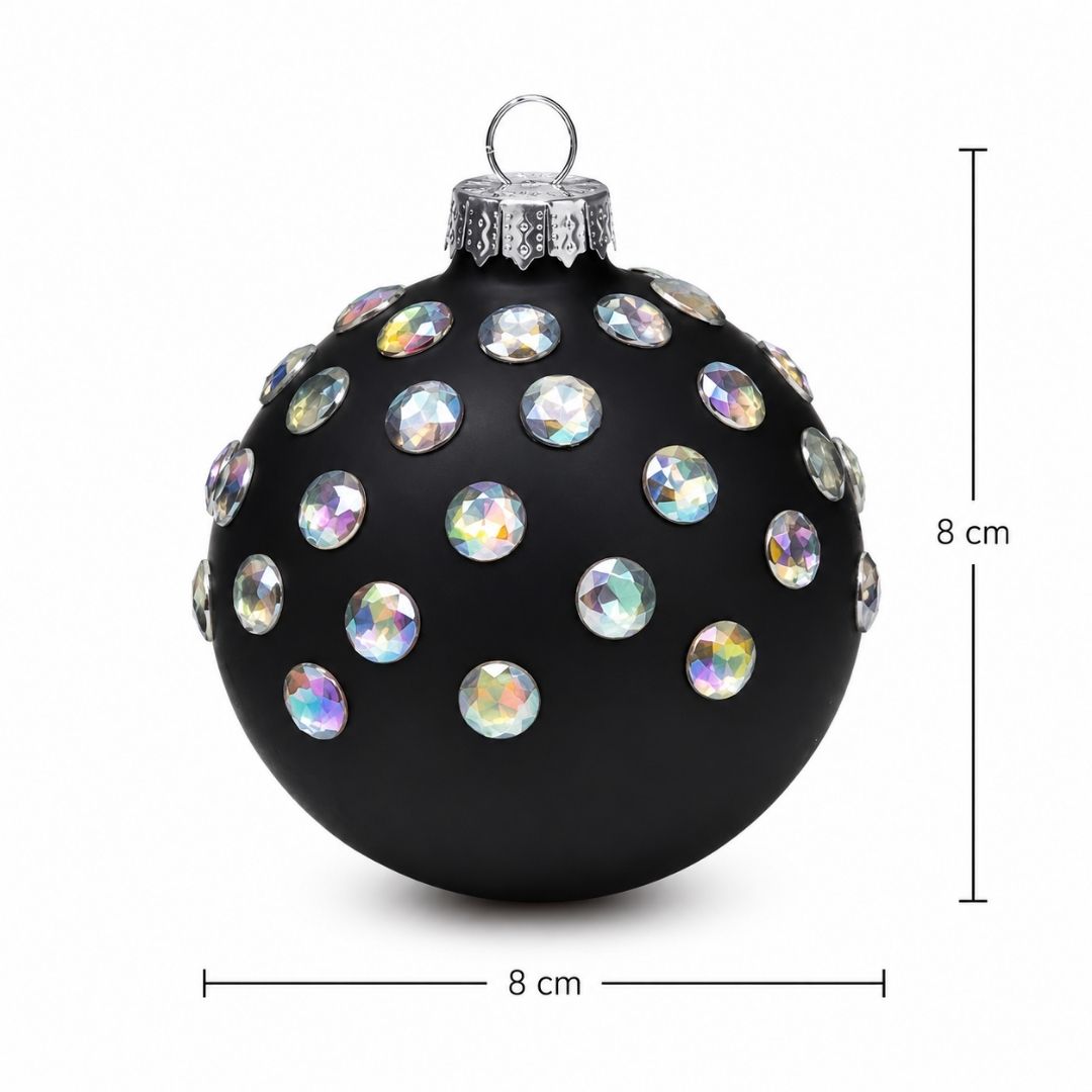 Set de 6 Esferas Navideñas Negras - Piedras de Colores