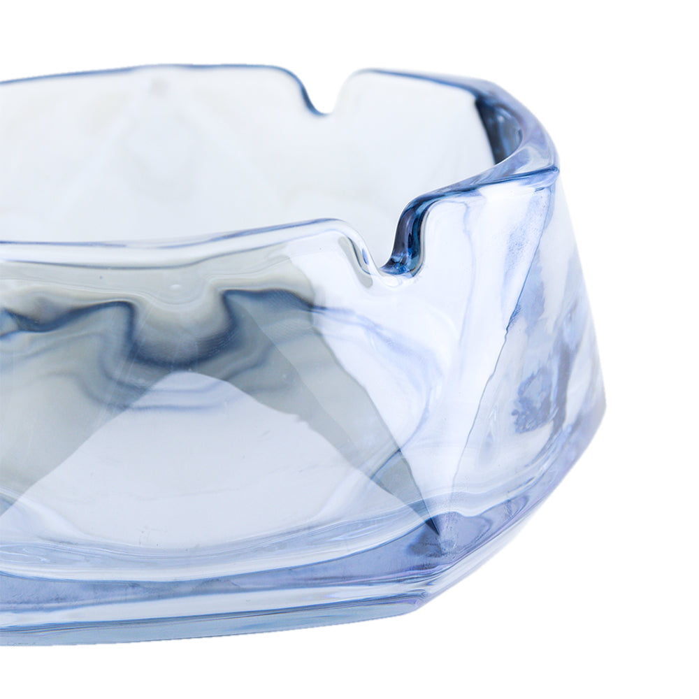 Cenicero de Cristal Tornasol Azul Hexagonal