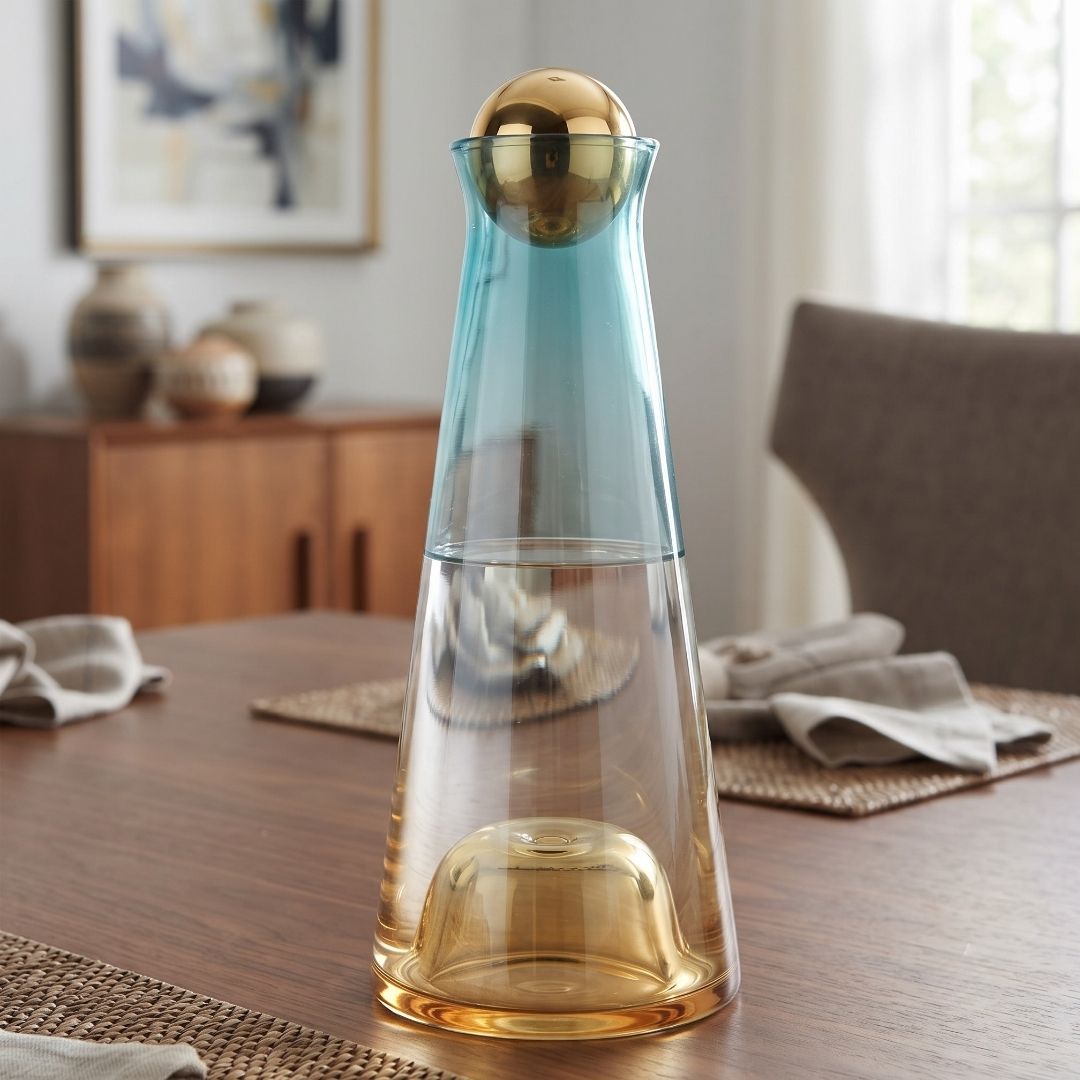 Jarra de Cristal Ámbar a Menta con Tapón Esférico - 950ml