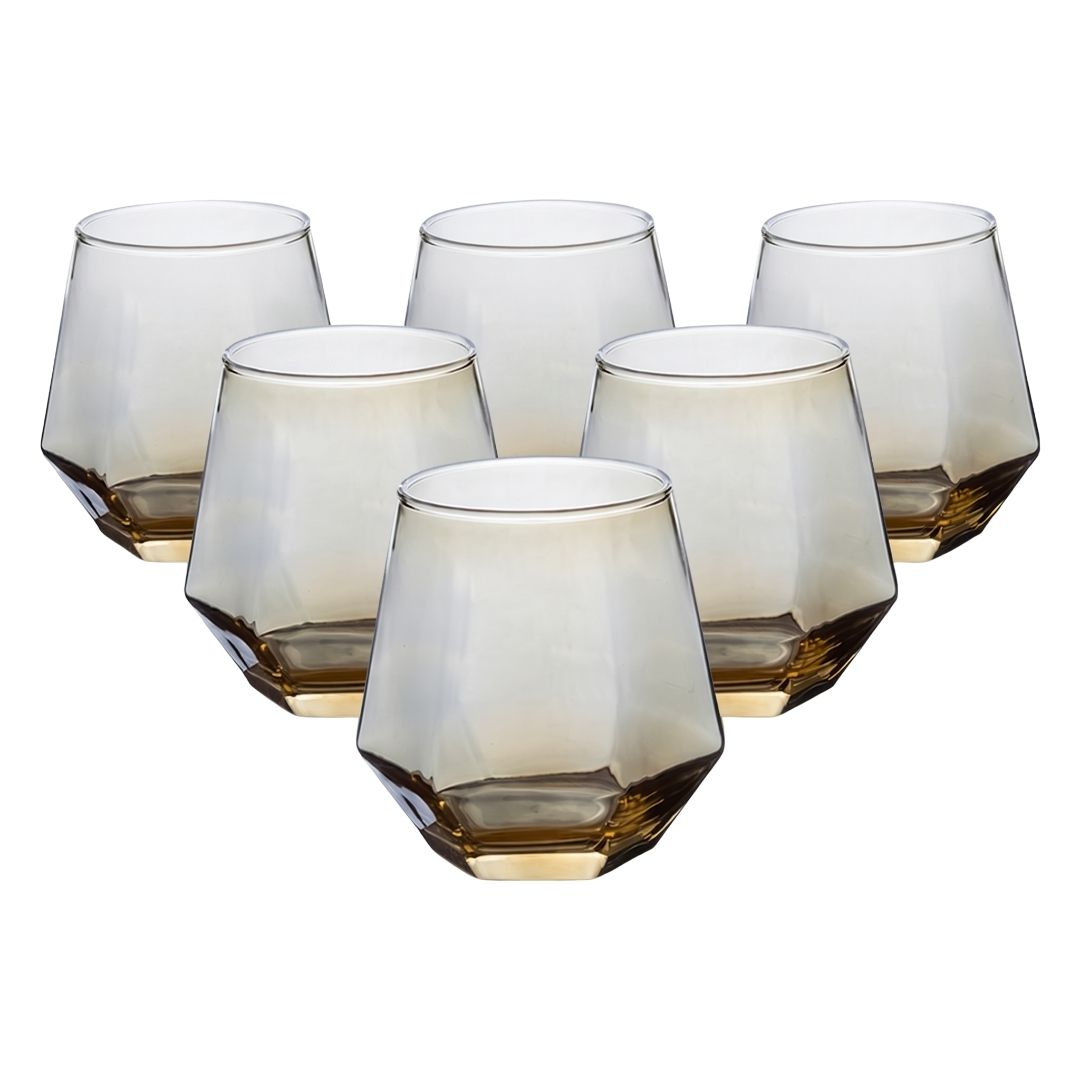 Set de 6 Vasos Hexagonales de Cristal Ámbar - 310 ml