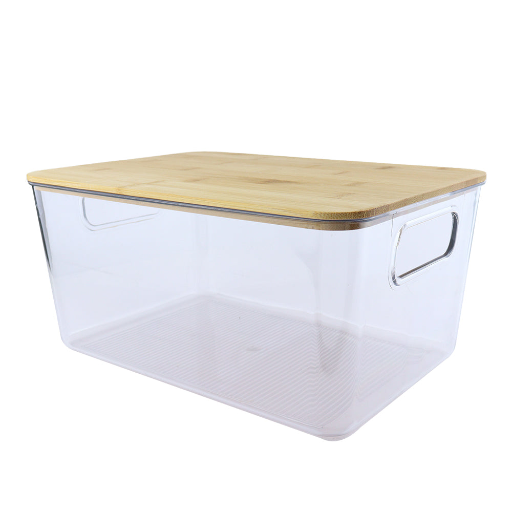 Caja Acrílico Transparente tapa de Bambú