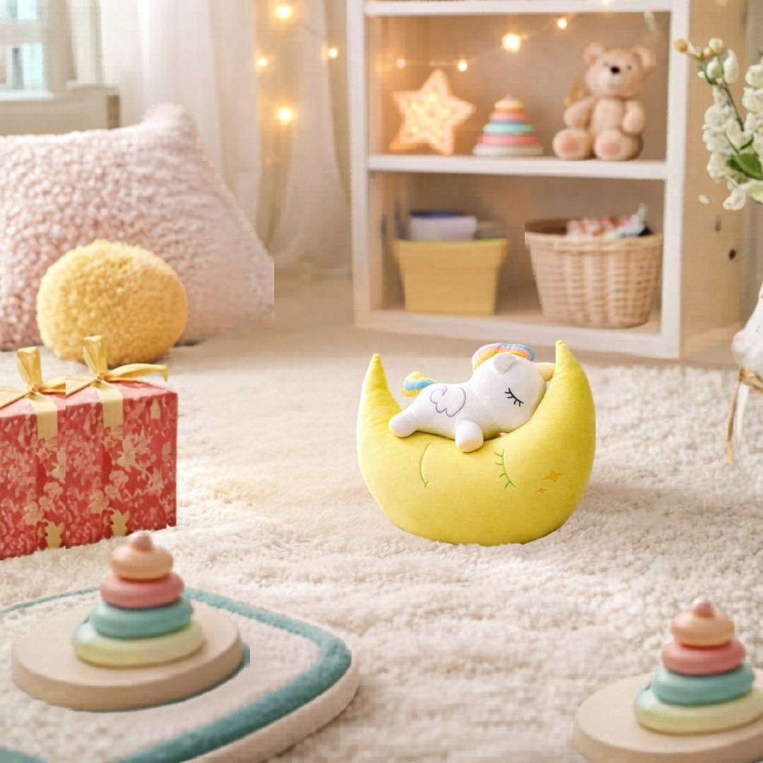 Peluche de Luna Amarilla Mágica con Unicornio