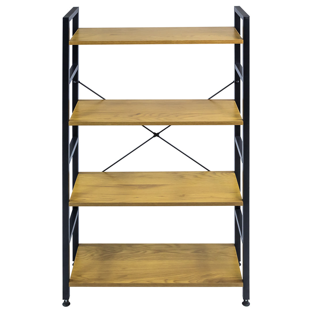 Librero de Estilo Industrial con 4 Estantes de Madera Clara - Color Negro