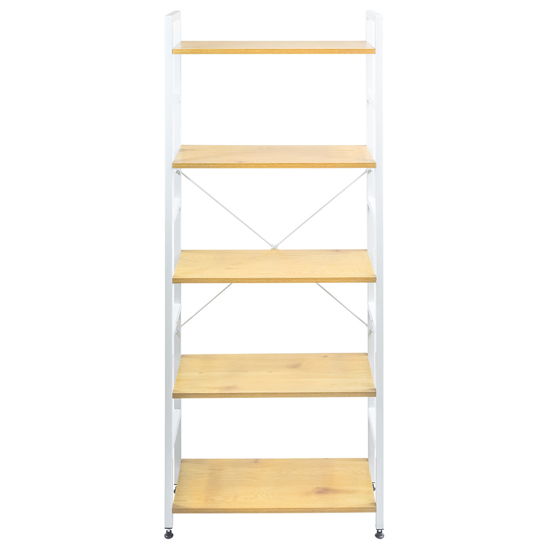 Librero de Estilo Industrial con 5 Estantes de Madera Clara