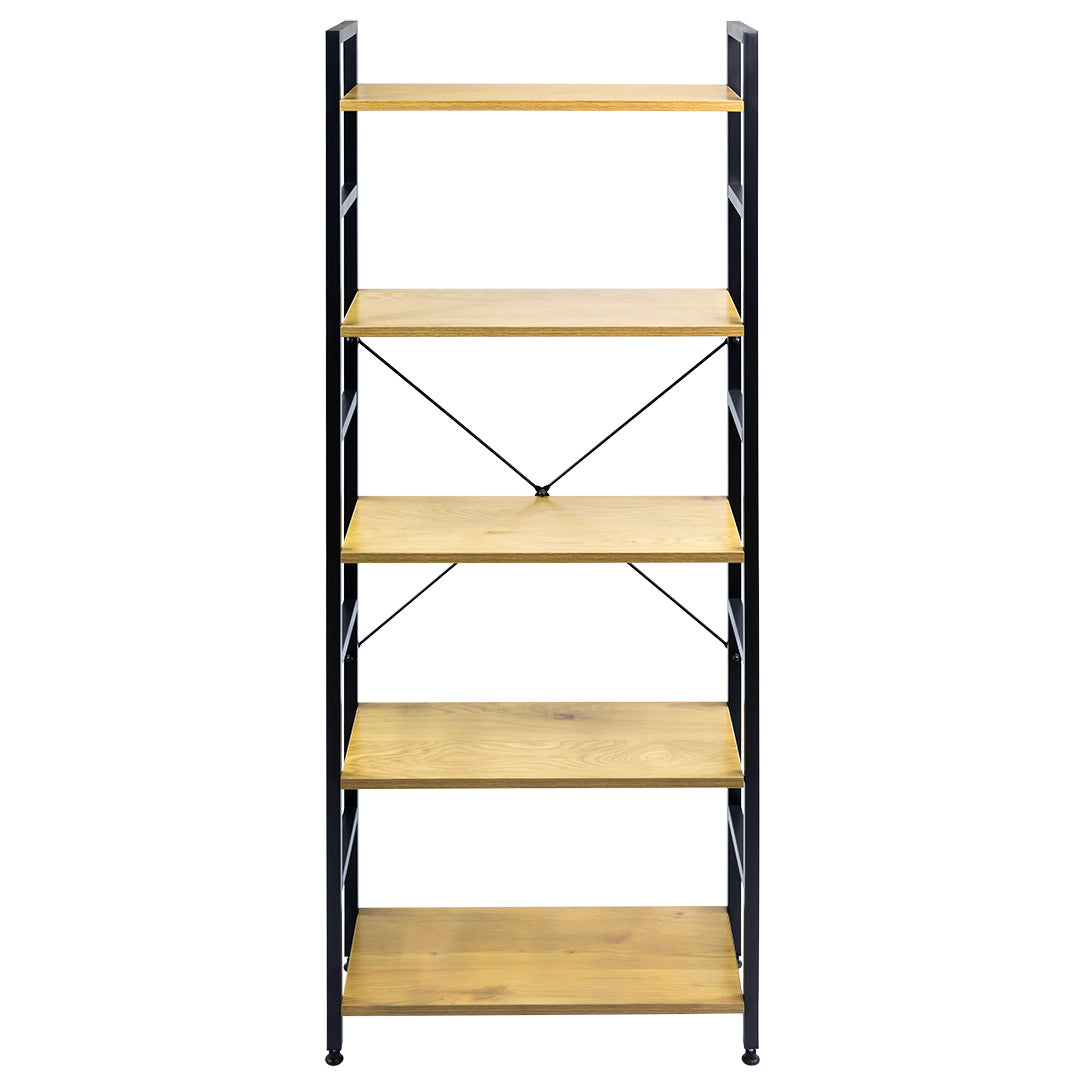 Librero Estilo Industrial con 5 Estantes de Madera - Color Negro