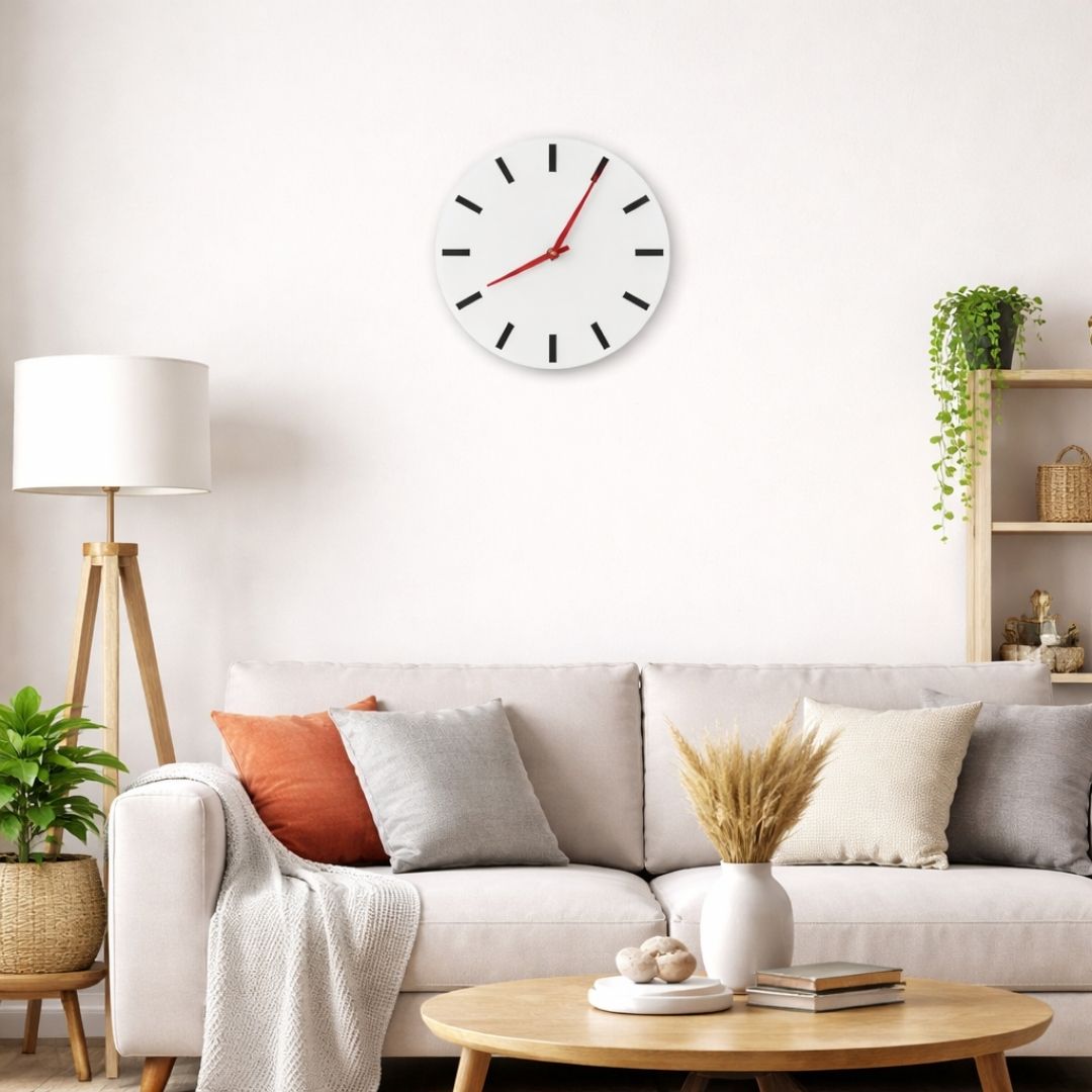 Reloj de Cristal con Diseño Minimalista y Manecillas Rojas