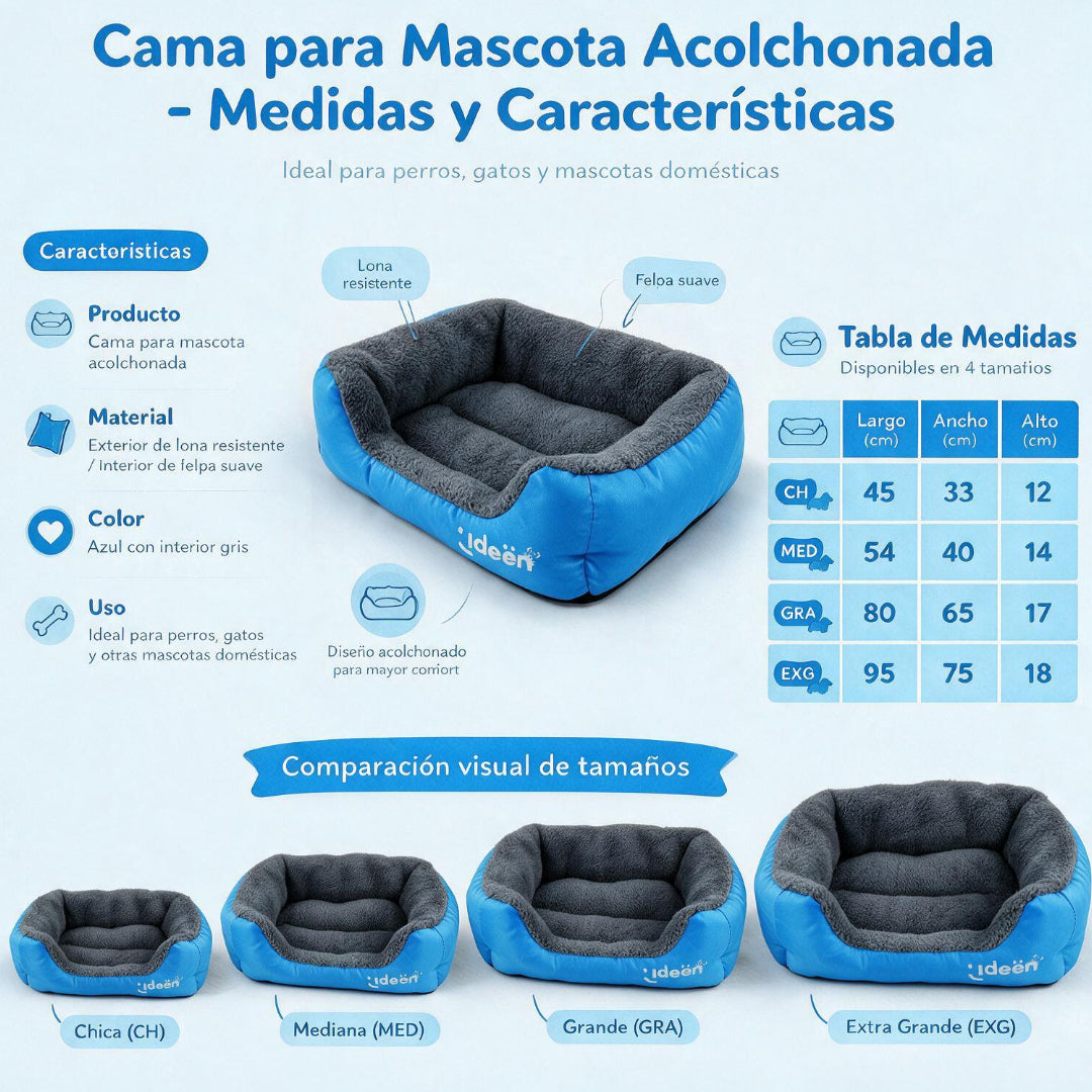 Cama para Mascotas Acolchonada Color Azul - Máximo Confort y Descanso