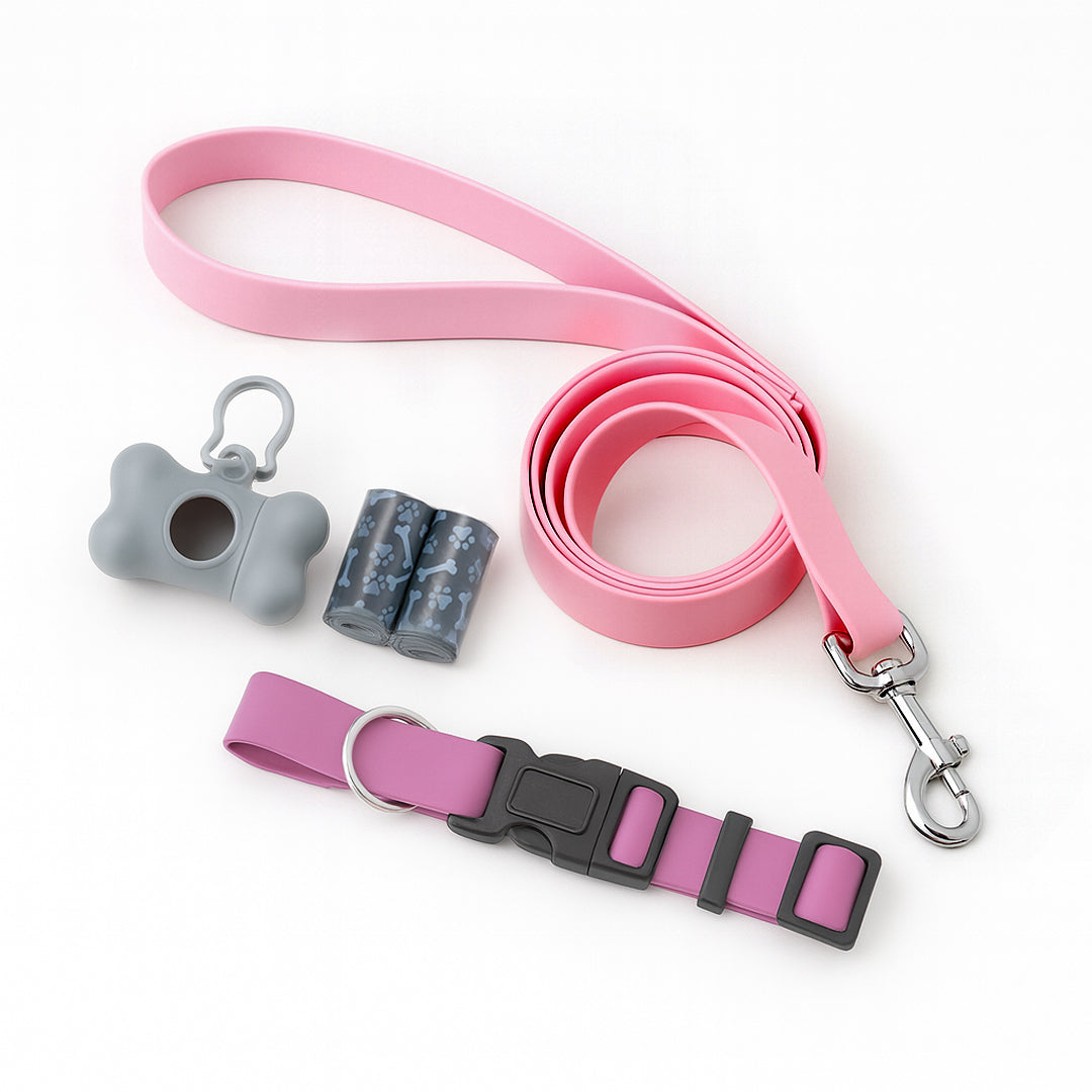 Set de Paseo para Mascota: Collar, Correa y Dispensador - Color Rosa