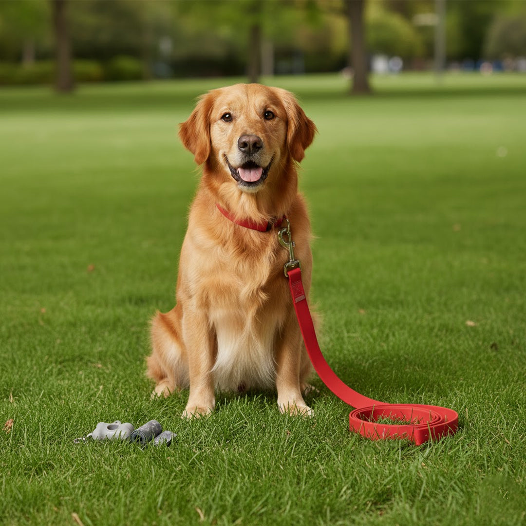 Set de Paseo para Mascota: Collar, Correa y Dispensador - Color Rojo