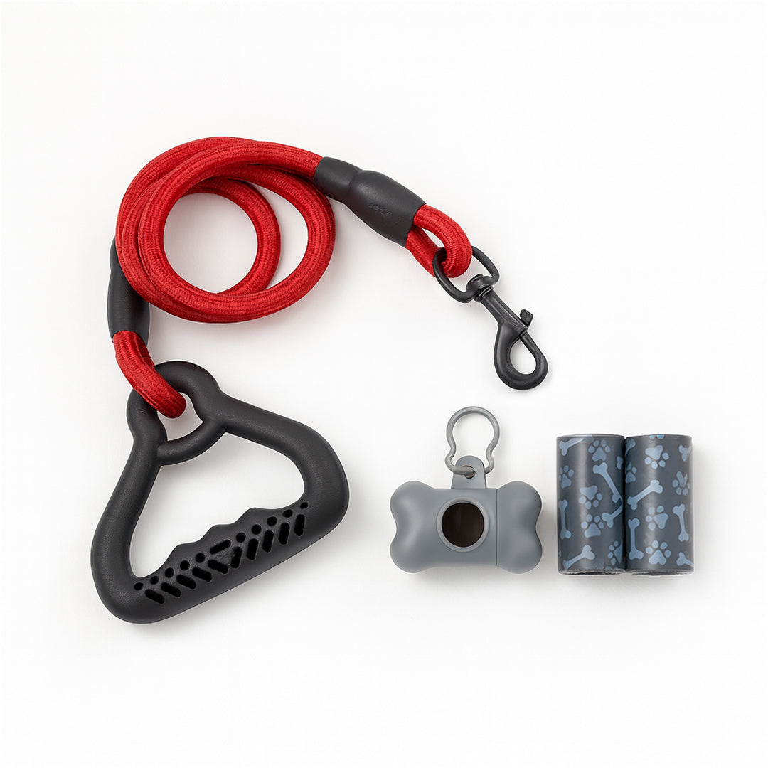 Set Paseo Rojo: Correa Reforzada y Porta Bolsas