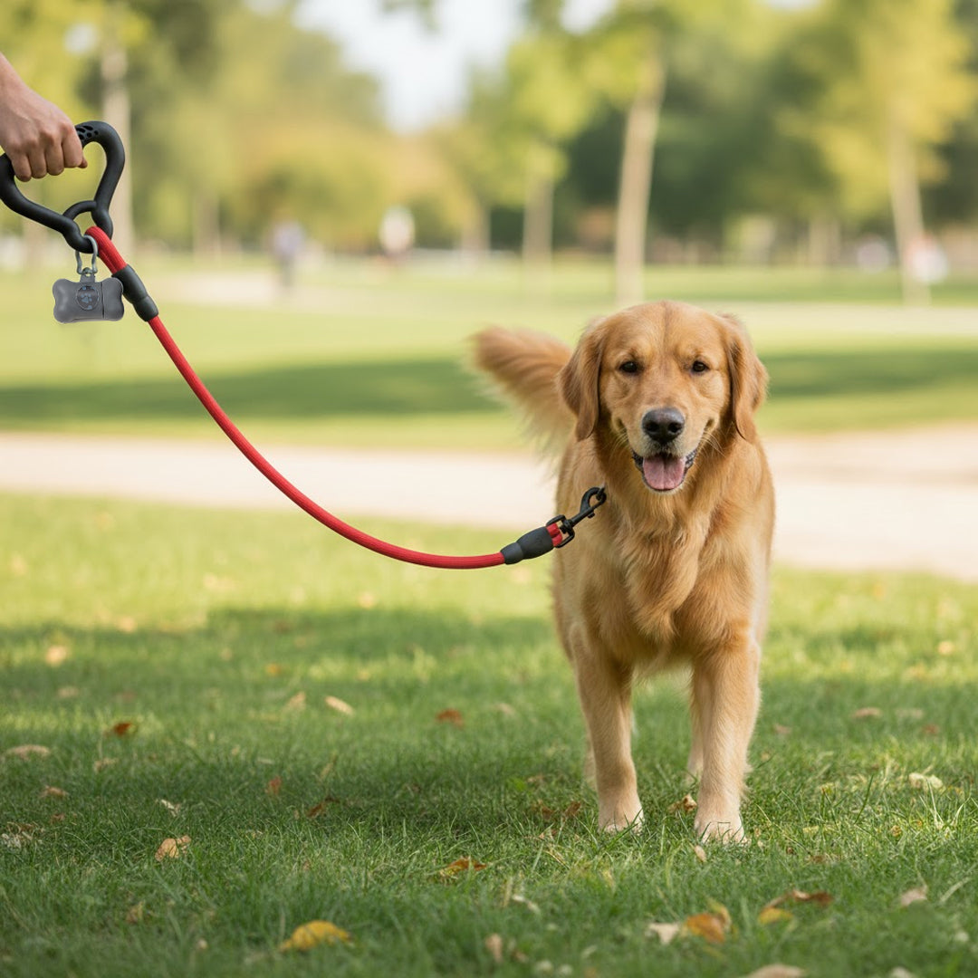 Set Paseo Rojo: Correa Reforzada y Porta Bolsas