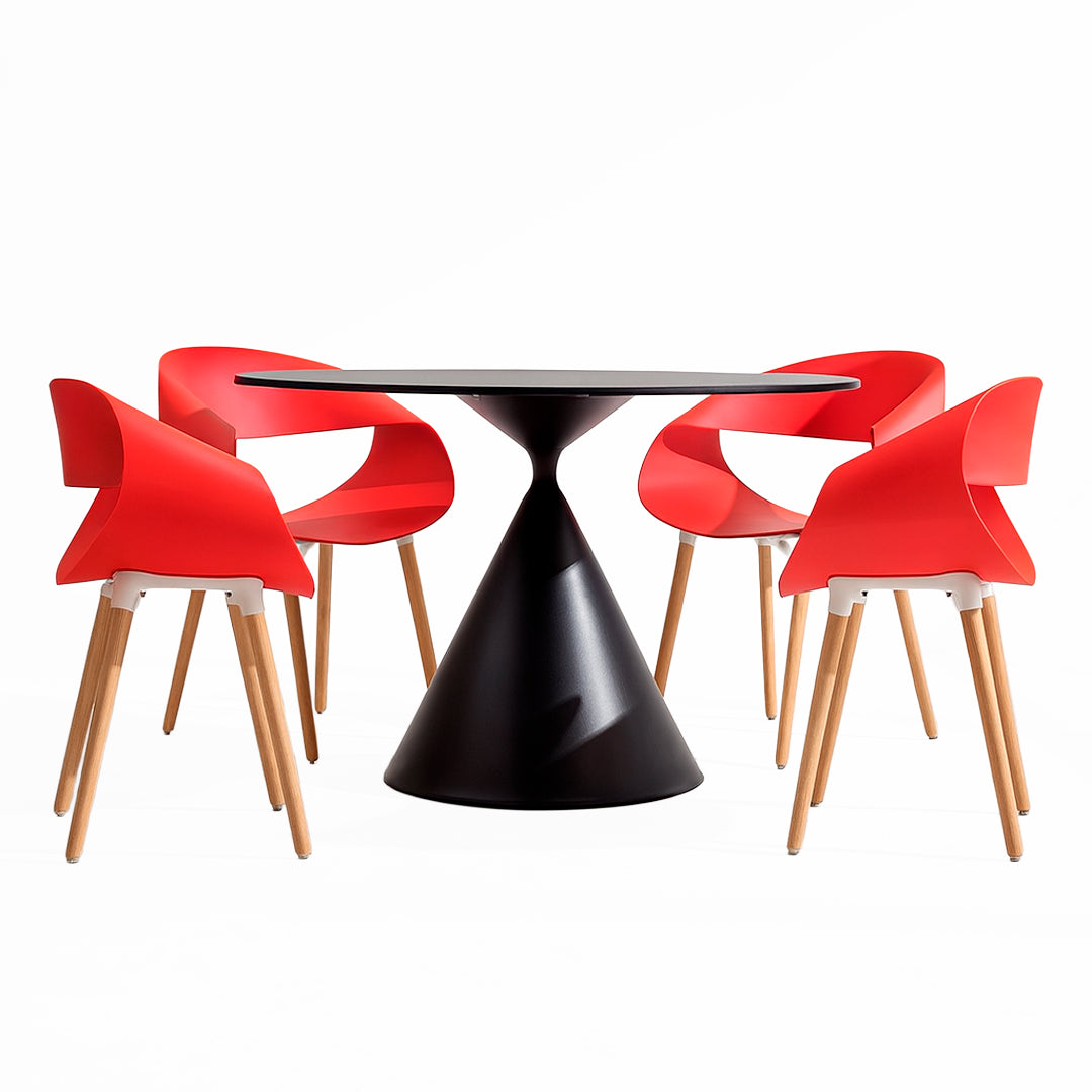 Juego de Comedor - Mesa Cónica y 4 Sillas Rojas Nórdicas