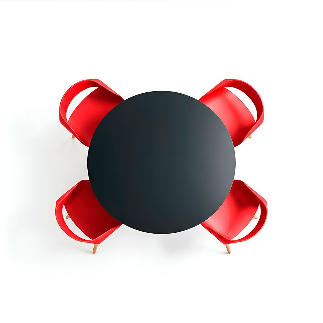 Juego de Comedor - Mesa Cónica y 4 Sillas Rojas Nórdicas