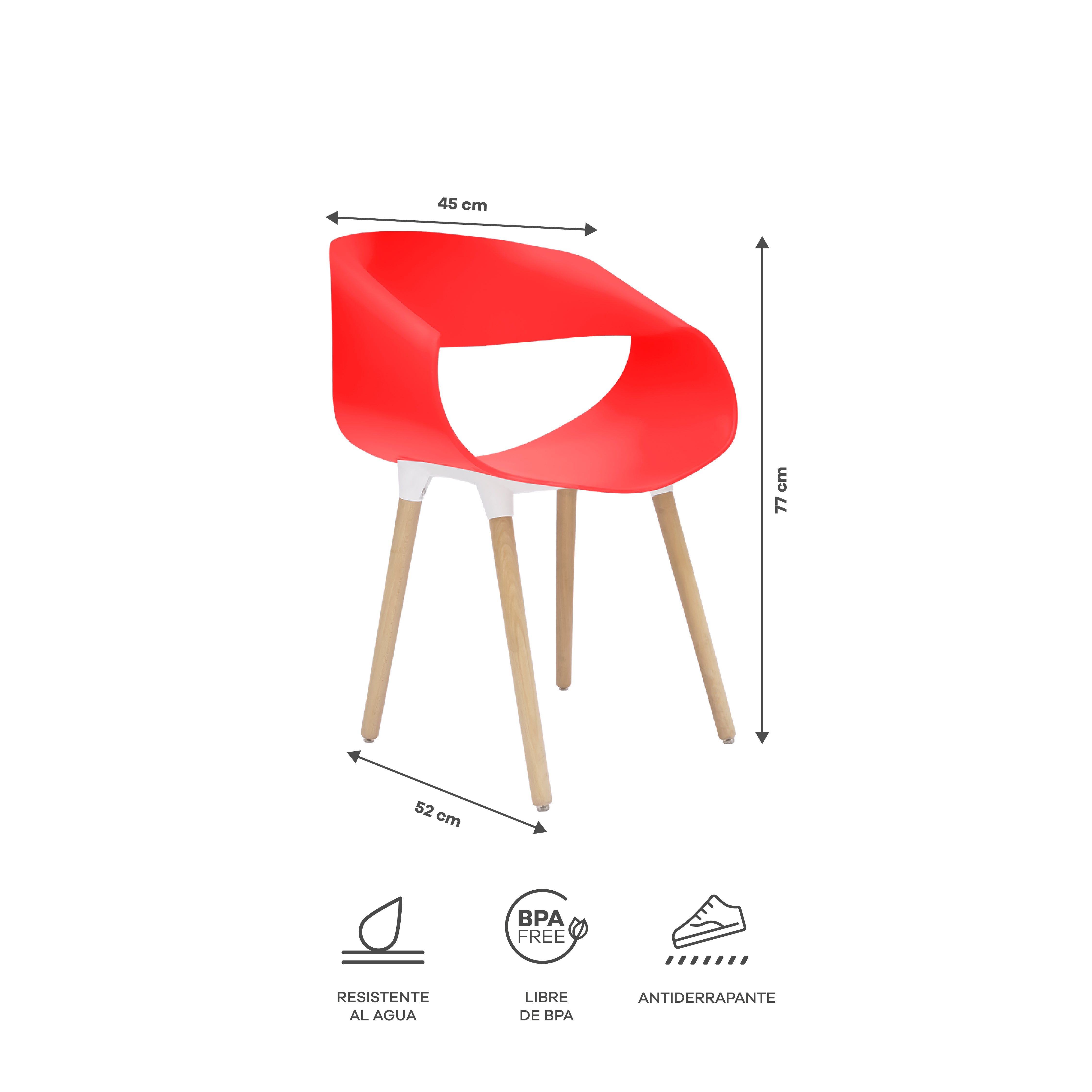 Juego de Comedor - Mesa Cónica y 4 Sillas Rojas Nórdicas
