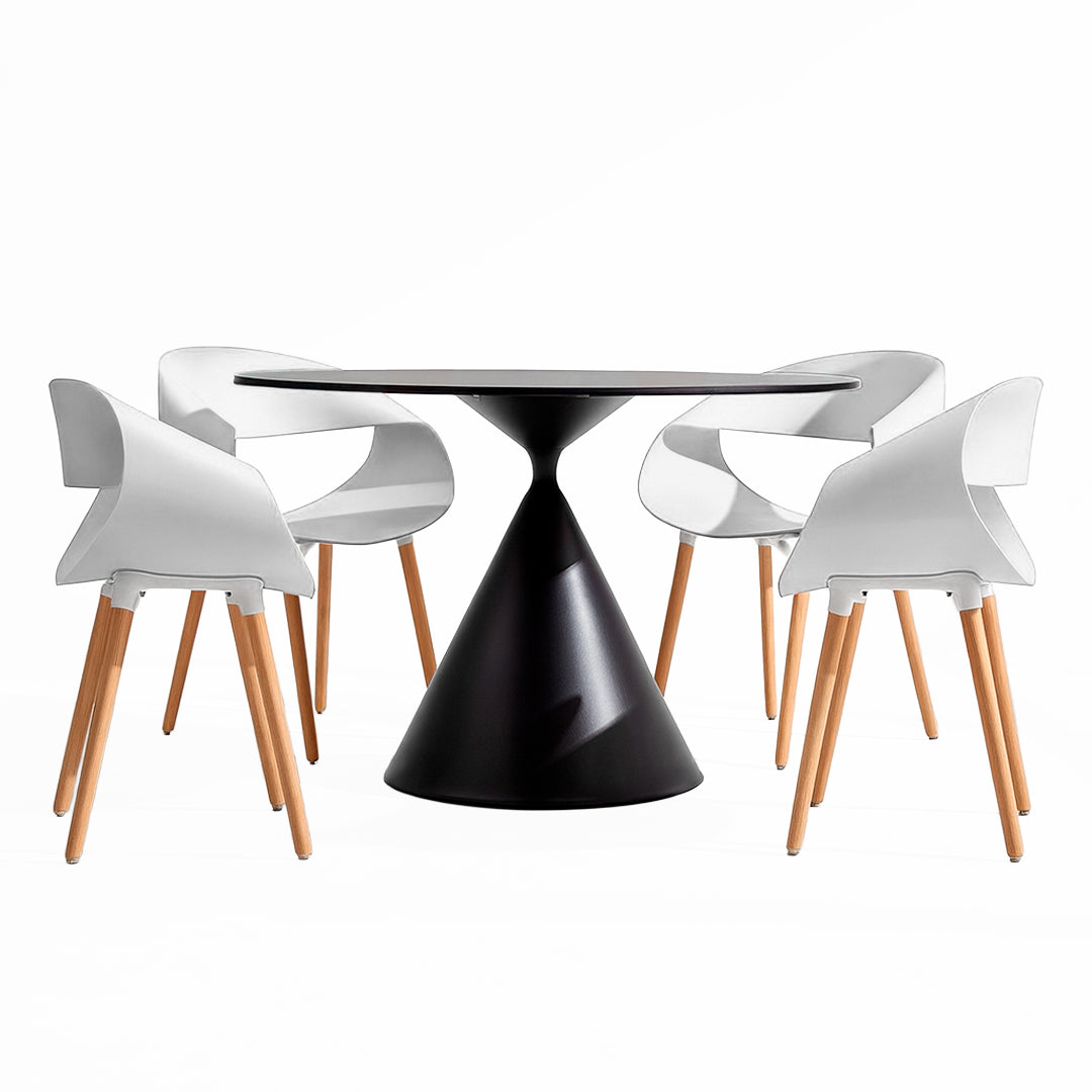 Juego de Comedor - Mesa Cónica y 4 Sillas Blancas Nórdicas