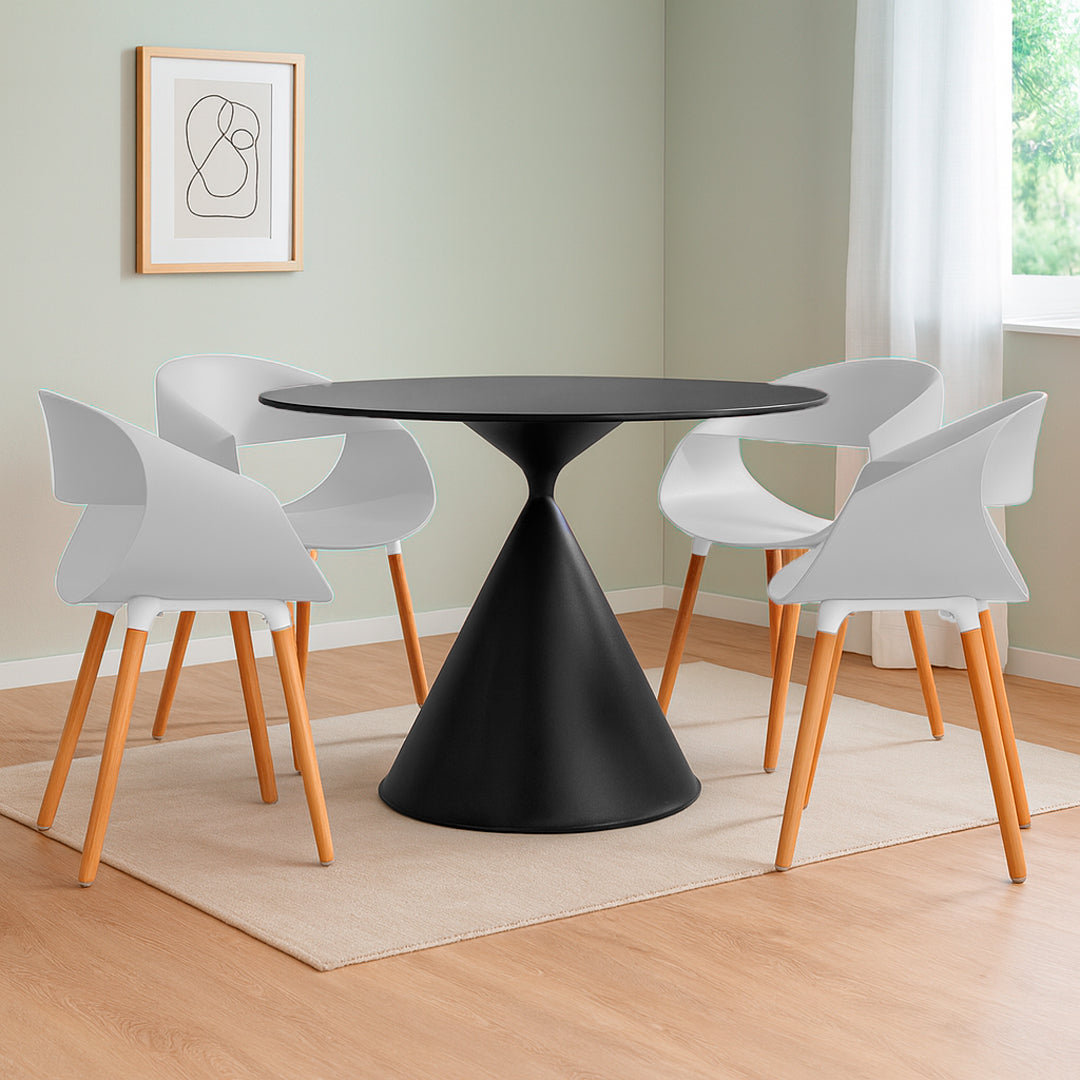 Juego de Comedor - Mesa Cónica y 4 Sillas Blancas Nórdicas