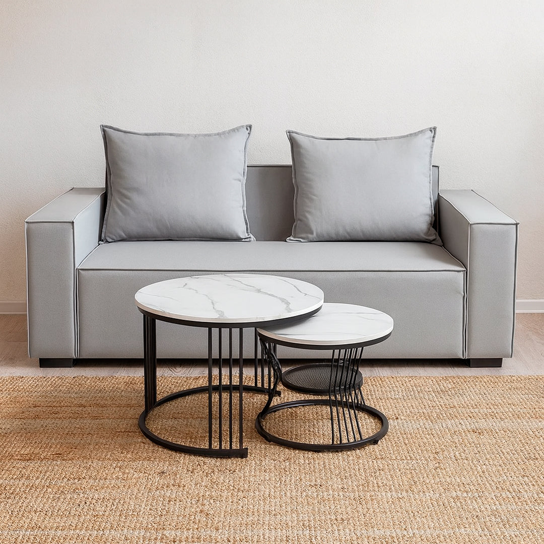 Set de Sala Gris y Mesa de Centro Blanca Anidadle