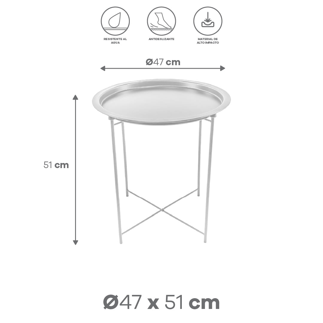 Mesa Lateral con Bandeja Redonda - Color Blanco