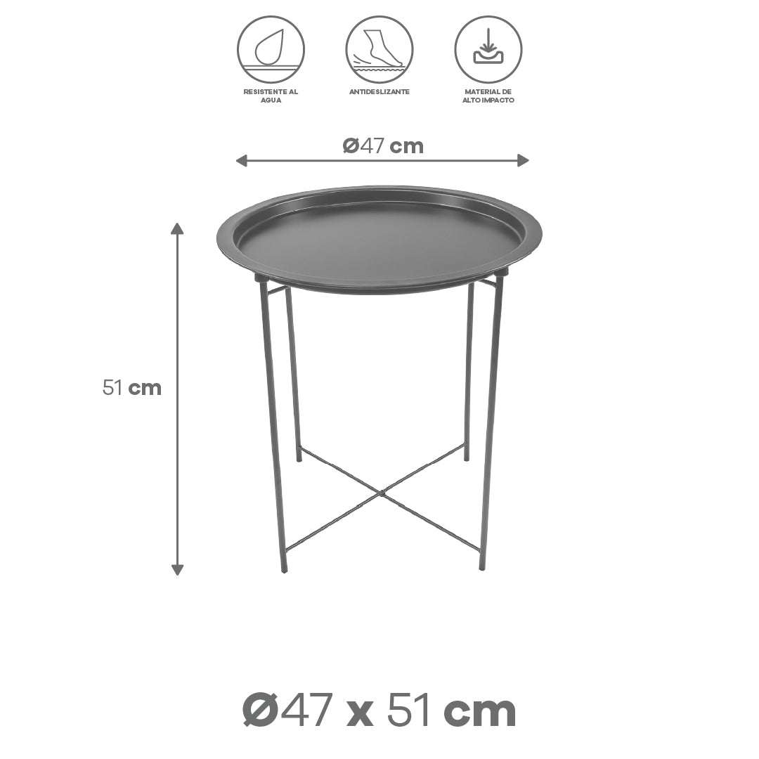Mesa Lateral con Bandeja Redonda - Color Gris