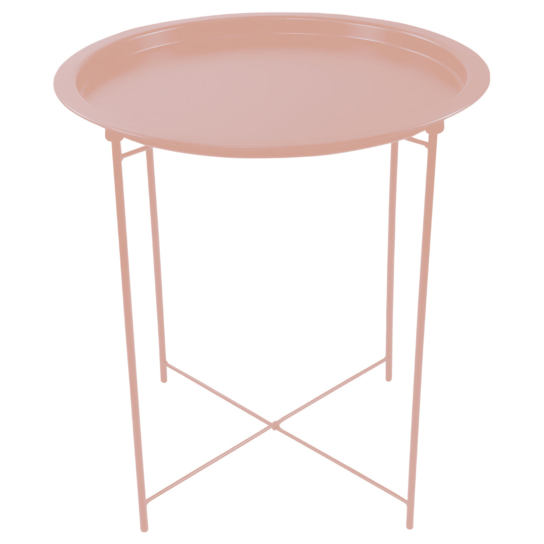 Mesa Lateral con Bandeja Redonda - Color Cafe Claro