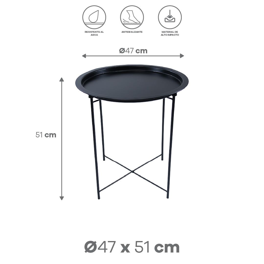 Mesa Lateral con Bandeja Redonda - Color Negra
