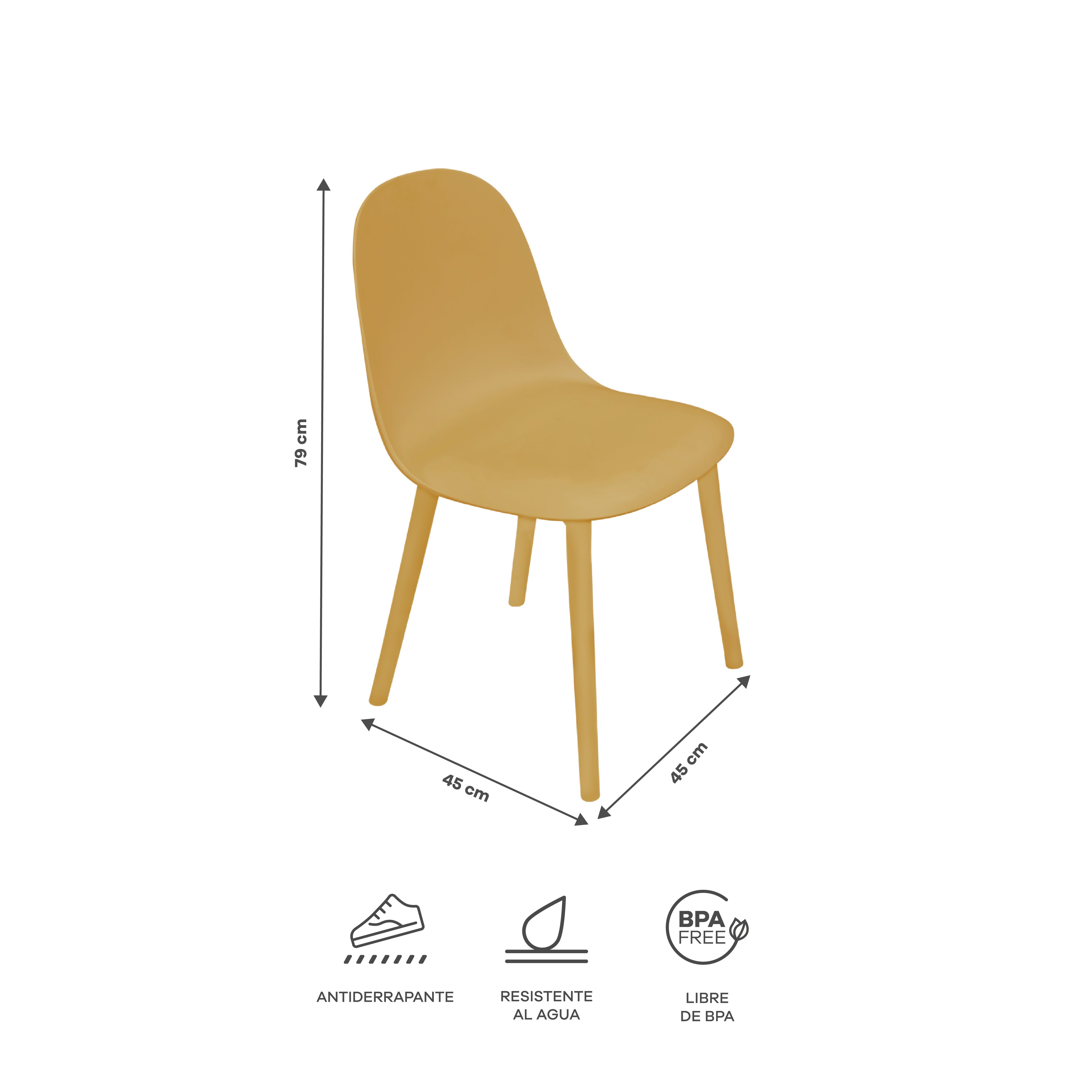 Set de 4 Sillas Ergonómicas – Color Mostaza