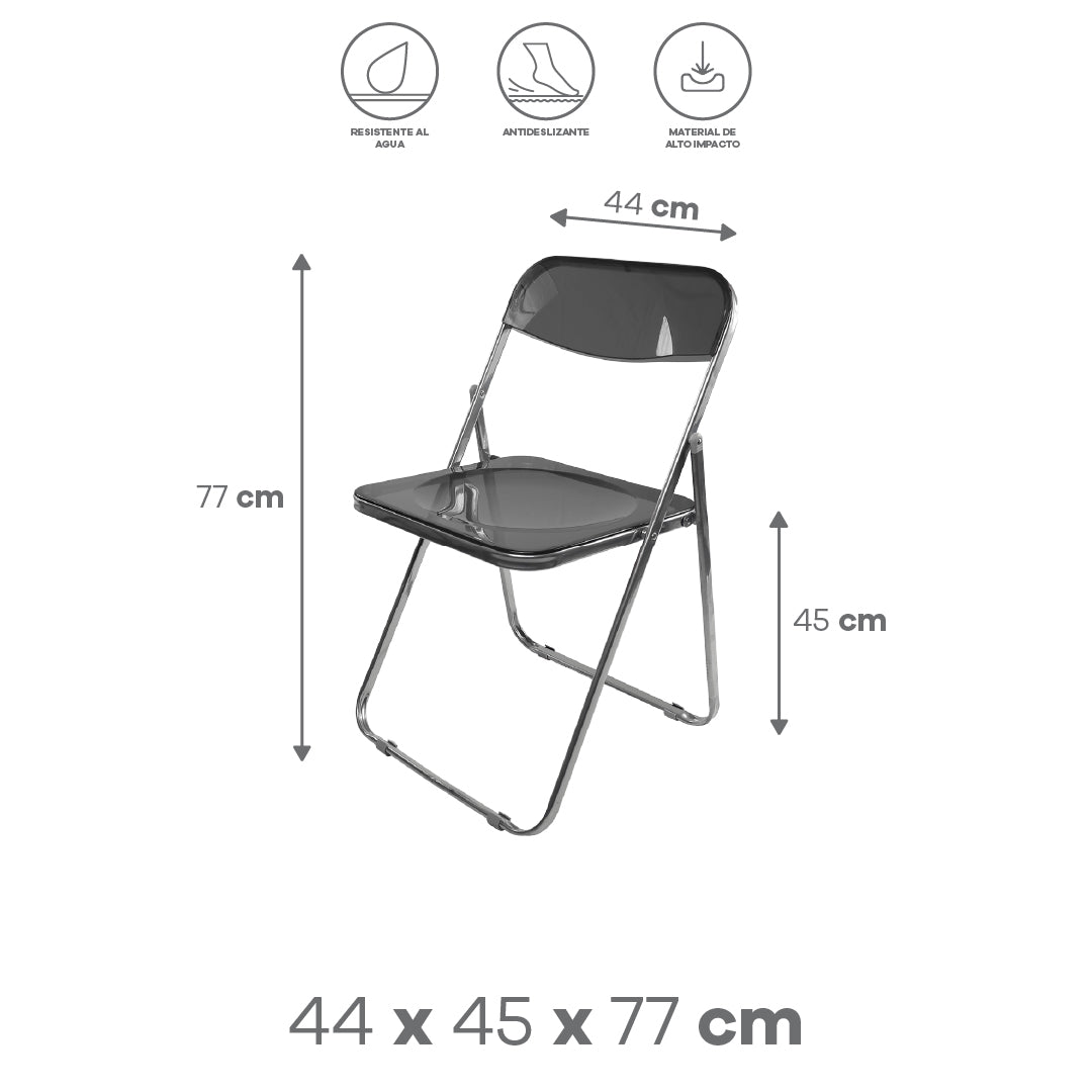 Silla Plegable Transparente Tipo Plia - Color Negro