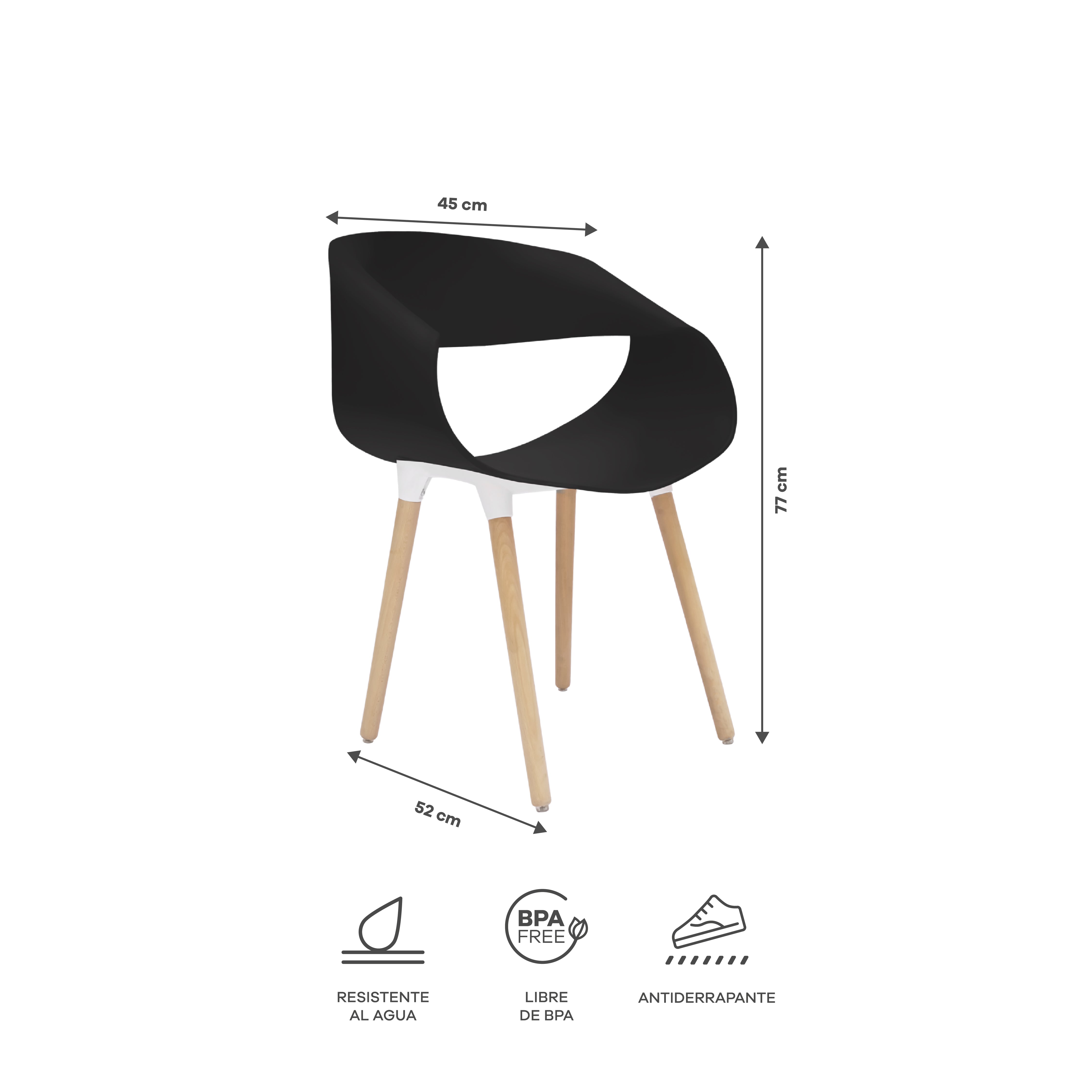 Juego de Comedor - Mesa Cónica y 4 Sillas Negras Nórdicas