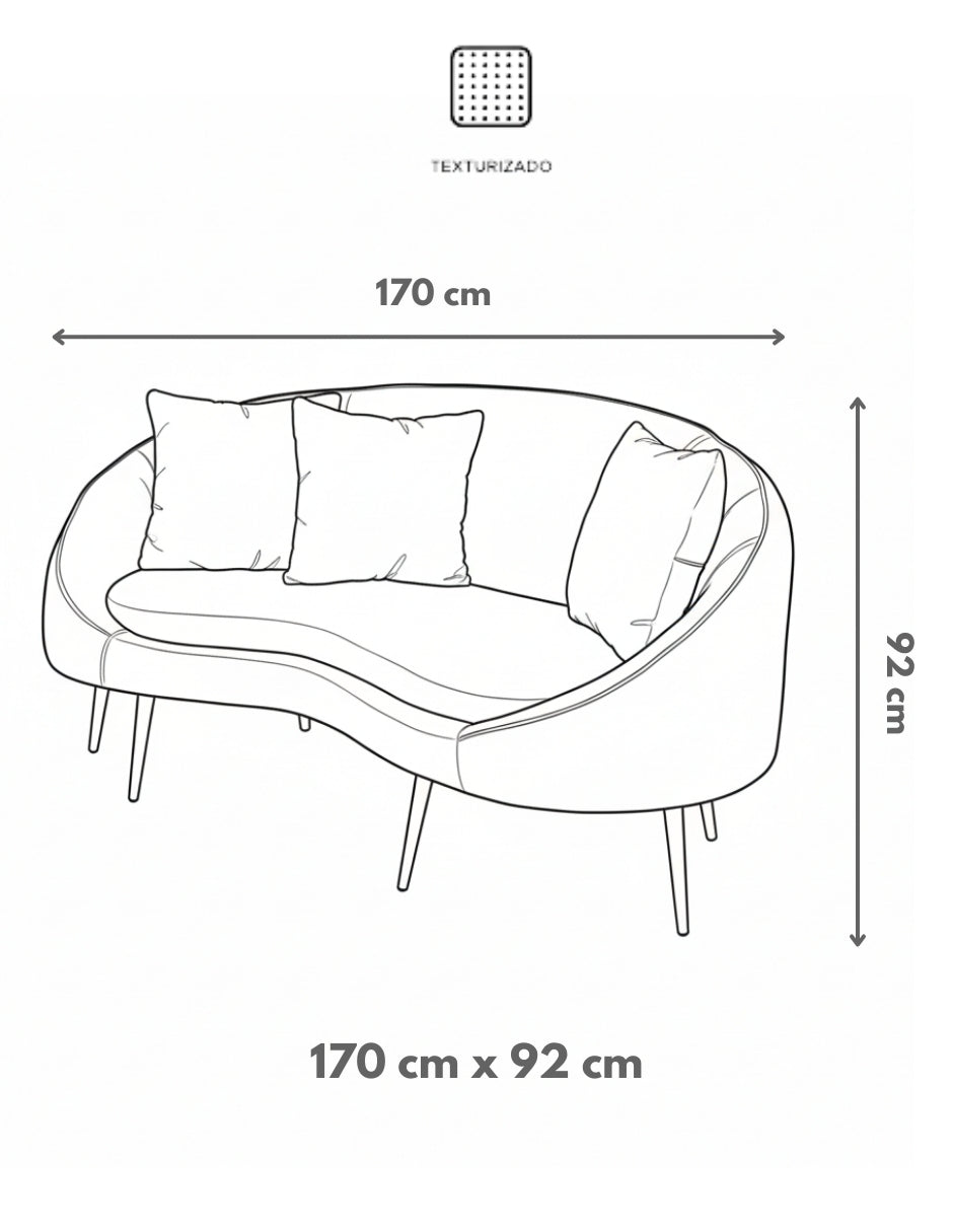 Sofá Curvo de 3 Plazas – Gris Claro